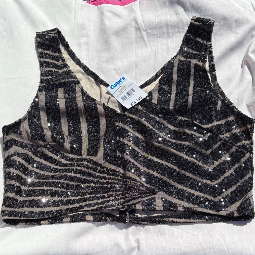 Chic Sequin Black and Beige Crop Top